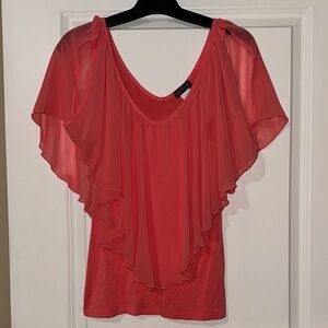 VENUS Vibrant Coral Flutter Sleeve Blouse